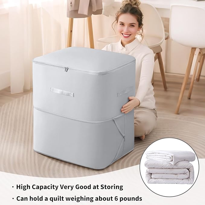 Upgraded Ultra Space Saving Self Compression Organizer Bag - Premium Large Capacity Storage Cube for Comforters, Bedding, Blankets & Clothes (2-Pack, Light Grey, 11 * 6.3 * 1.2inches)