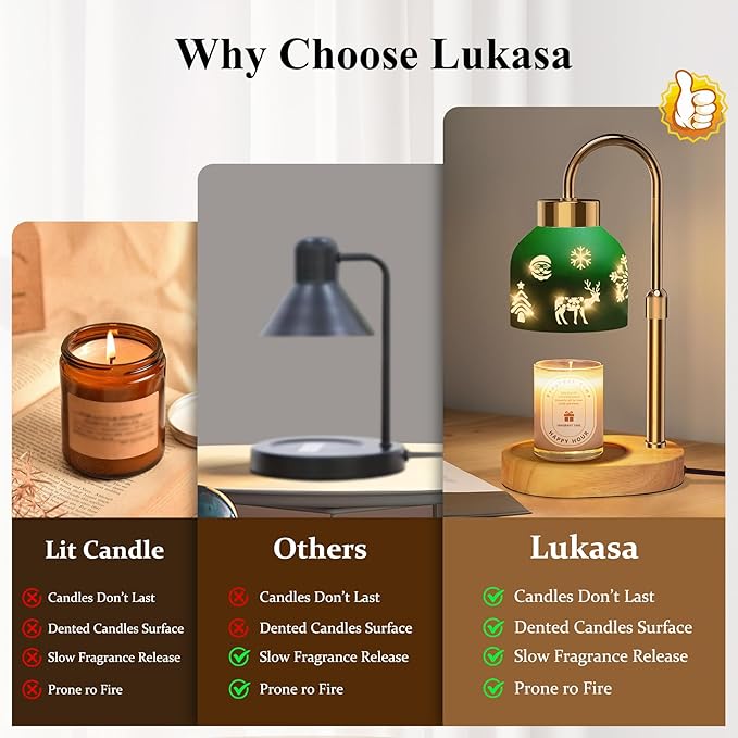 Lukasa, Christmas Candle Warmer Lamp, with Timer and Dimmer, Adjustable Height Candle Lamp, Wax Melt Warmer for Scented Jar Candles, for Women Mom Girls Teens Adults