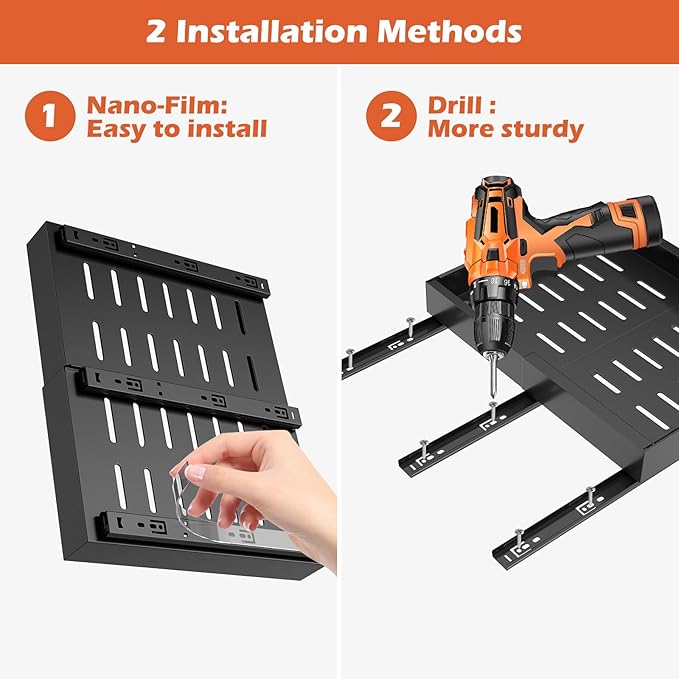 lockincar 1Pack Expandable Pull Out Cabinet Organizer 21" Deep, Adjustable Width 12.2"-20.4" Slide Out Drawers & Roll Out Shelves for Kitchen Cabinets, Easy Install with Double-Sided Adhesive, Black