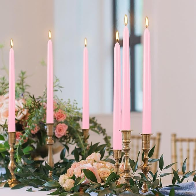 24-Pack 10 Inch Pink Taper Candles, Dripless & Unscented Decorative Candlesticks for Weddings, Romantic Dinners – Long-Burning for Centerpieces, Valentine's, Birthdays, Bridal Showers & Home Decor