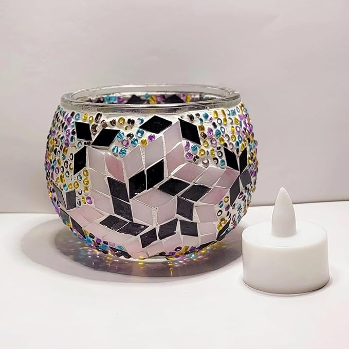 wpdash Turkish Mosaic Candle Holder DIY Set Romantic Art Decor Light Atmosphere Lamp for Dining Date Bedroom Nightstand Ornament Couple Handmade Craft Dining Table Tealight Decoration