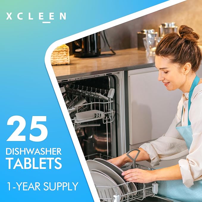 Xcleen Dishwasher Cleaner and Deodorizer Tablet 25 Count, Deep Cleaning Tablet Helps Remove Limescale, Mineral Buildup and Odor, Formulated to Clean Inside all Machines