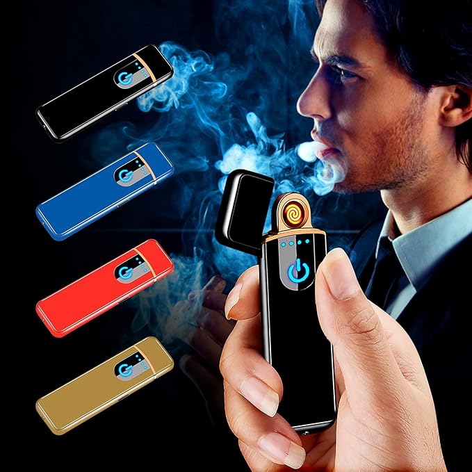 Windproof Electric Lighter, Flameless USB Rechargeable Lighter, Convenient Fast Charging, Double-Arc Ignition, Ideal for Camping, Travel, Hiking, Gift for Men