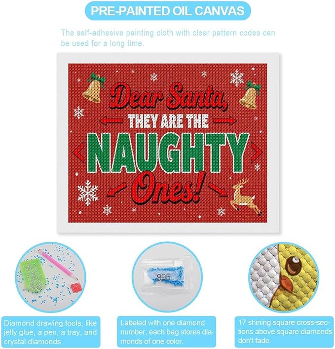 AIVKIEJK Diamond Painting Kits for Adults - Christmas Dear Santa, They are The Naughty Ones Painting DIY 5D Full Drill Diamond Dots Paintings with Diamonds Gem Art and Crafts Home Decor 16"x20"