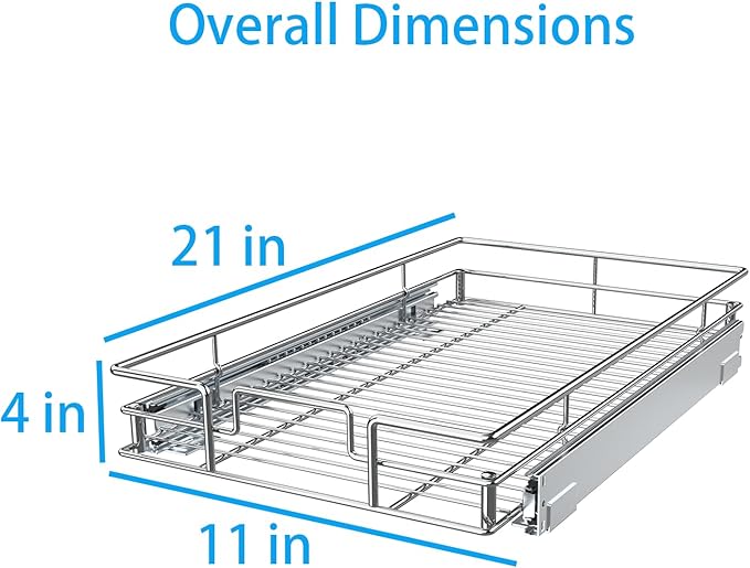 Pulloutor Pull Out Cabinet Organizer - 11" W x 21" D, Slide Out Kitchen Cabinet Storage Shelf and Drawer Organizer, For Home, Pantry, Bathroom, Chrome Finish