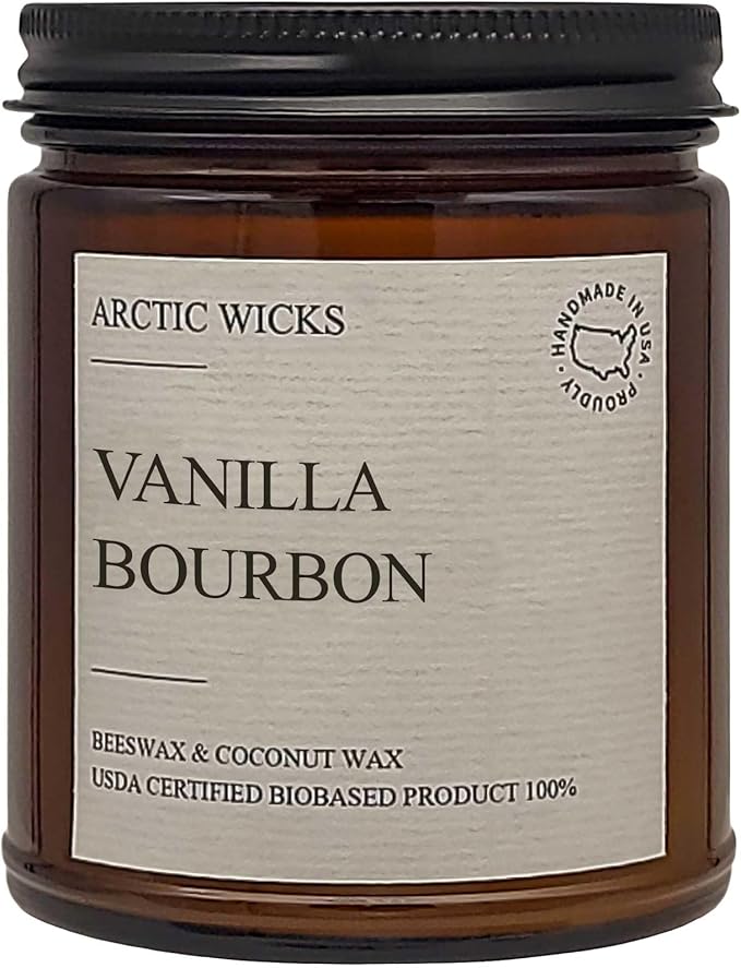 Vanilla Bourbon Candle | Arctic Wicks 9oz Coconut & Beeswax Candles | Scented Non-Toxic Candles for Fall, Winter, Holidays, Gifts For Him, Whiskey Bourbon, Vanilla Candle | USDA Certified Biobased
