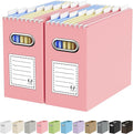 Oterri File Organizer Box, Portable Collapsible Cardboard File Folder Organizer with Handle for Letter Size Hanging Files, Document Storage Box for Home Office & Classroom (2 Packs, Pink)