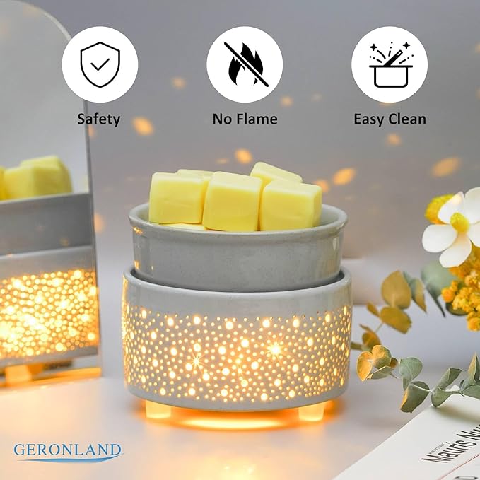 Wax Melt Warmer Ceramic 3-in-1 Oil Burner Electric Candle Wax Warmer Burner Heating Plate Melter Fragrance Warmer for Scented Waxs Home Office Bedroom Aromatherapy Gift& Décor (Grey)