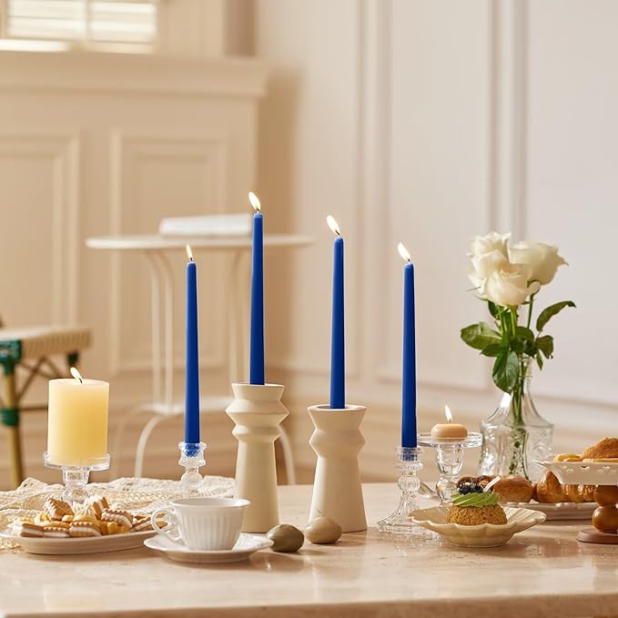 10-Inch Tall Dripless Taper Candles Set of 4 - Classic Blue Tapered Candles, Perfect for Spring - Smokeless, Unscented, Long Burning - Hand Poured, Colored Tall Candlesticks - Dark Blue