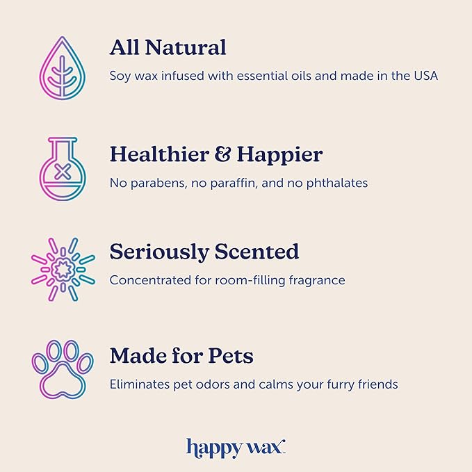 Happy Wax Teakwood Trails Wax Melts for Pet Owners – Odor Eliminating, Calming, Pet-Safe, Non-Toxic, Dye-Free, Perfect for Use with Wax Warmers - 4 oz Pouch