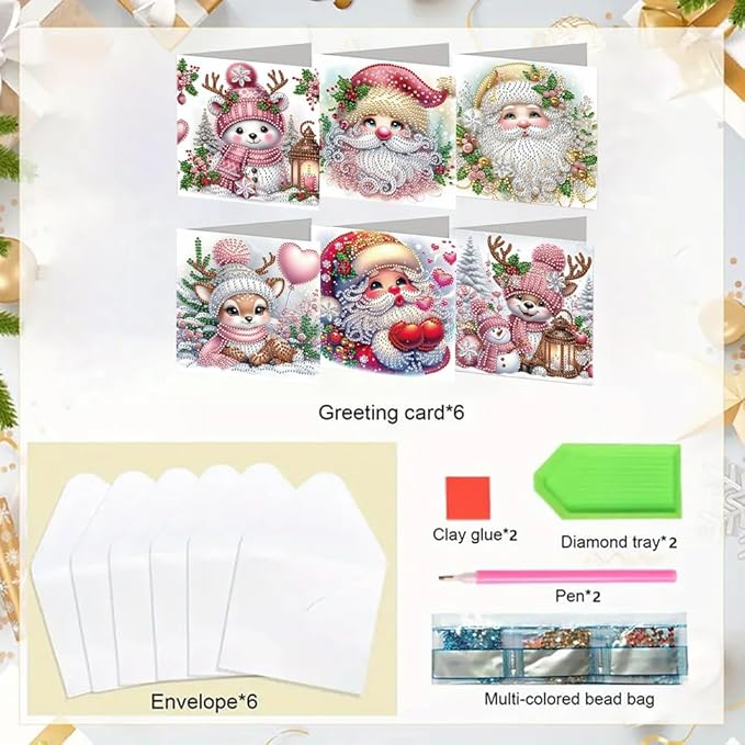 6PCS Christmas DIY Art Greeting Cards Congratulations Cards & Gifts – DIY 5D Diamond Painting Kit, Sparkling Crystal Rhinestone Art, Handmade Home Decor & Gift