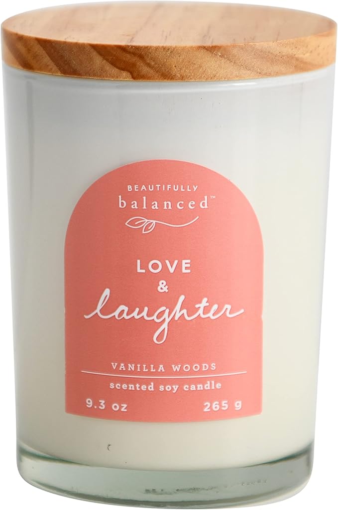 Scented Lidded Glass Soy Candle, Love + Laughter, 9.3 oz.