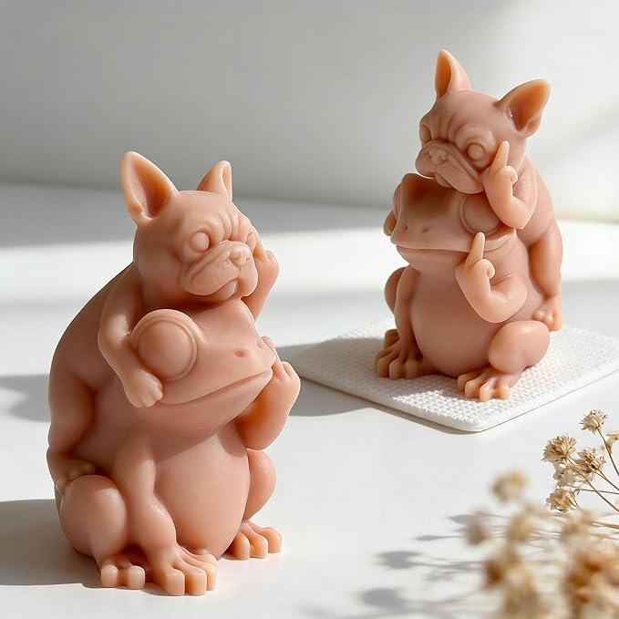 Couple Dog and Frog Animal Cylinder Candle & Resin Mold - Resin Casting Silicone Molds for Home Decor & Candle Making Wave Spiral Mold