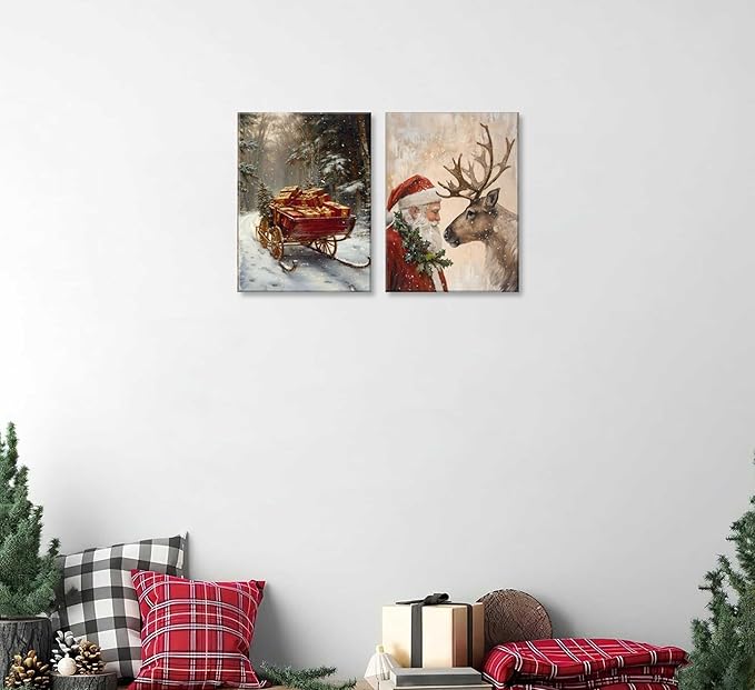 Paint by Number Kit for Adults & Kids, 2 Pack Christmas DIY Painting Kit, 16x20 Inch Canvas Each, with Brushes, Paints & Hanging Kits Framed
