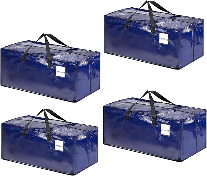CHVEGLUZ 4 Packs Moving Bag Heavy Duty Extra Large,Storage Bags with Zipper&Handles, Sturdy&Durable Clothes Storage Bag Totes for College Dorm Essentials, Moving Boxes for College Supplies, Blue