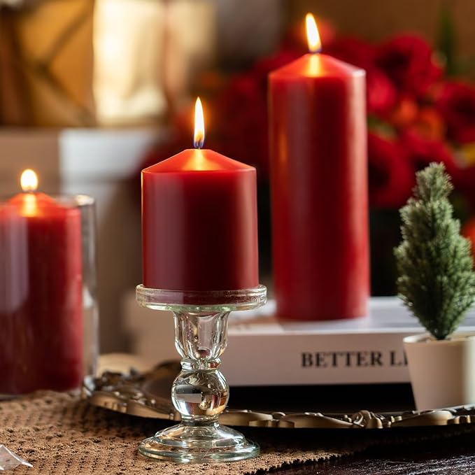 MOZEAL 3" x 4" Hand-Poured Unscented Dark Red Pillar Candles,Dripless Candles Set of 3,Smokeless,Clean Burning,Approx 60 Hours Burn Time,Dinner,Christmas and Home Decor（3 Inch Width Series） Bordeaux