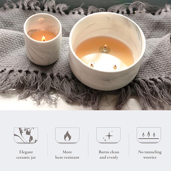 Sea Salt Rose Scented Candle, 14.8oz Natural Soy Wax Non Toxic, 3 Wicks, Long-Lasting with Heat-Resistant Ceramic Jar, Large Candles for Home Scented, Gorgeous Gifts for Women