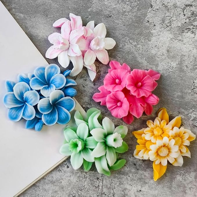 4pcs Flower Silicone Molds Scented Candles Soap Making Kit Candle Molds for Candle Making Supplies Sunflower Daffodils Petunia Plumeria Flower Silicone Mold for DIY Plaster Resin Floral Crafts