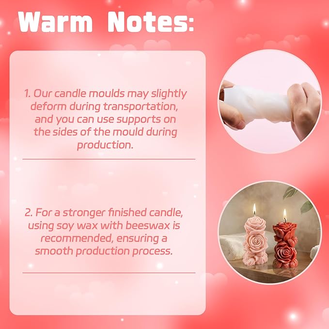 2Pcs Big Size Candle Molds Flower Candle Mold Wave Spiral Rose Silicone Mold Pillar Moldes para Velas Soy Wax, Beeswax, Candle Making, Resin Craft for Anniversary Wedding