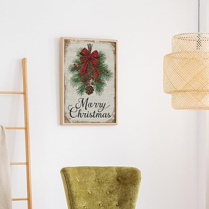 AIVKIEJK Diamond Painting Kits for Adults - Merry Christmas Holly, Pine Cones & Red Plaid Bow Painting DIY 5D Full Drill Diamond Dots Paintings with Diamonds Gem Art and Crafts Home Decor 8"x12"