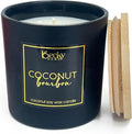 Coconut Bourbon 3-Wick Candle, 14.5oz, Black Matte Jar with Wooden Lid, 60+ Hour Burn Time