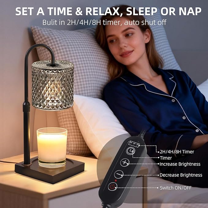 Candle Warmer Lamp with Timer Dimmer Adjustable Height, Candle Warmer with 2 Bulbs for Jar Candles, Home Decor, for Women Birthday