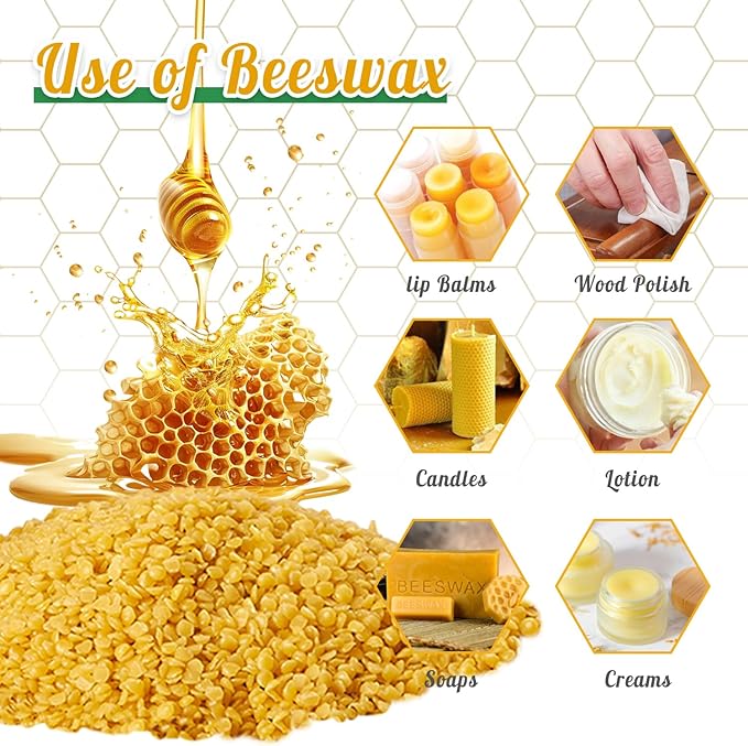Ksedcon 2LB Beeswax for Candle Making, Triple Filtered Beeswax Pellets Candle Wicks with Candle Making Tools