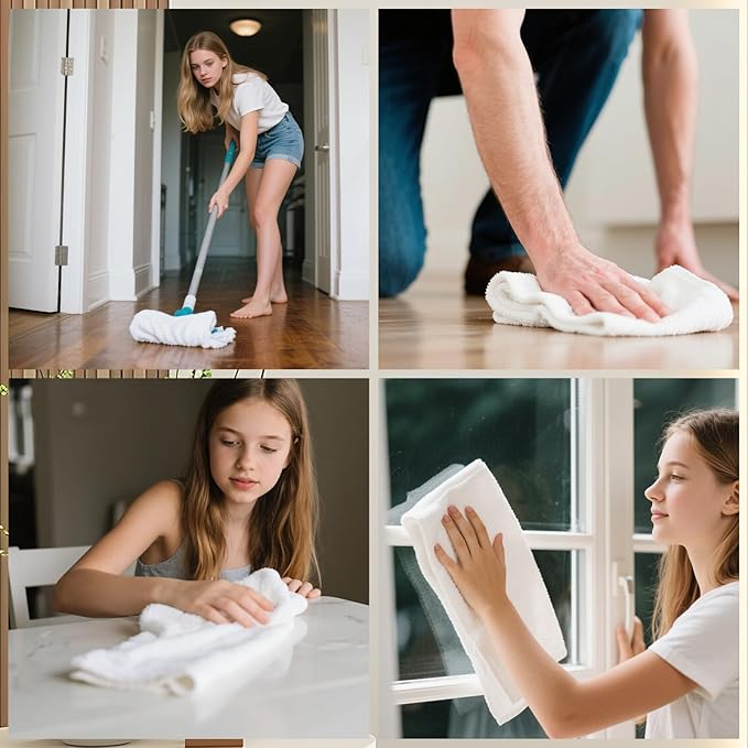 4 Pcs Extra Large Microfiber Cleaning Cloth, 30"x20" Washable Reusable Floor Cloth for Squeegee Mop House Floor Kitchen Car Window Highly Absorbent, Lint and Streak Free (White)