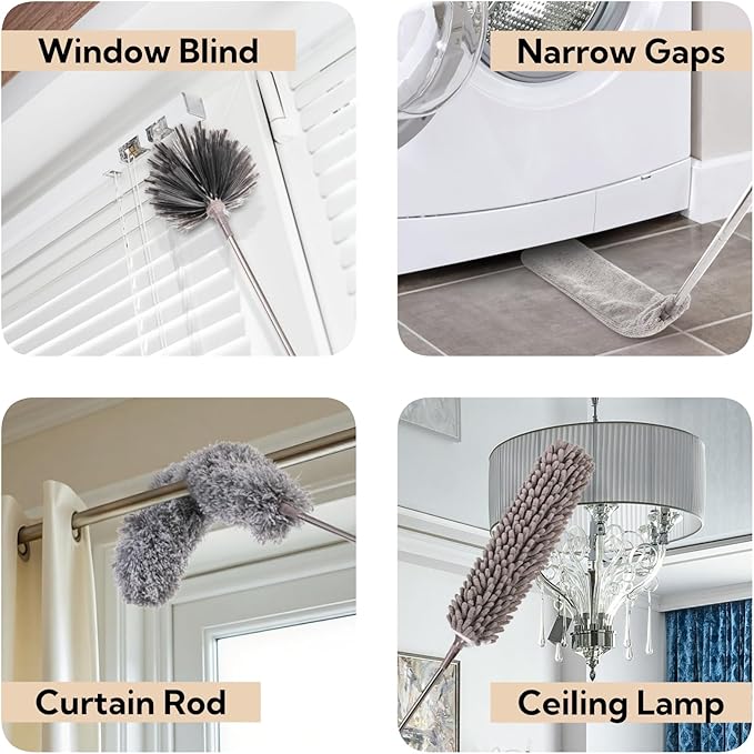 SOUJOY 12 PCS Microfiber Duster Kit with Bendable Heads and Extension Pole Up to 74'', Washable Reusable Feather Dusters for Cleaning High Places, Ceiling Fans, Blinds, Furniture, Cars