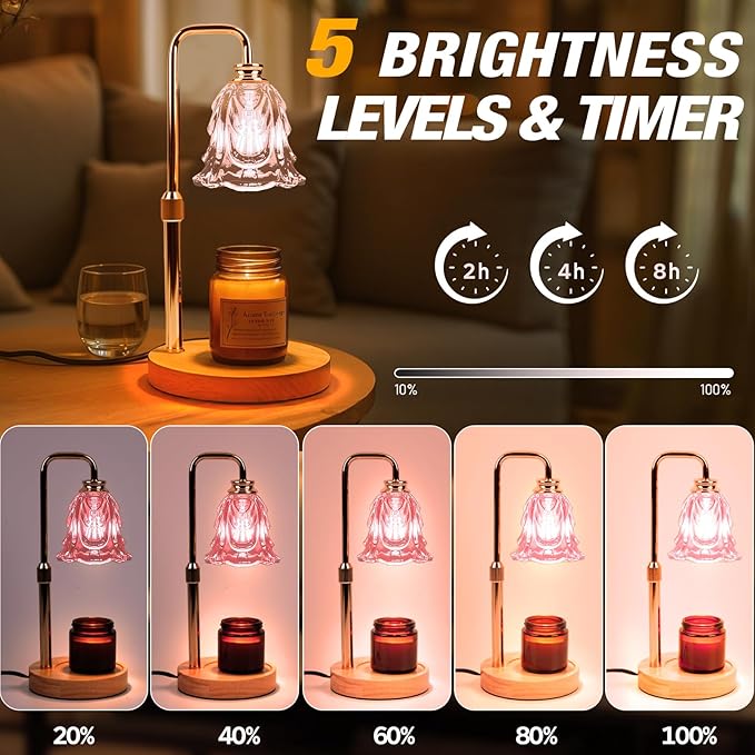 Candle Warmer Lamp with Timer and Dimmer, Electric Wax Warmers for Scented Candles with 5 Brightness Settings, Anti-Glare Lamp with Adjustable Height, Home Decor, Gift for Christmas, Birthday