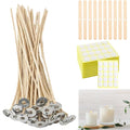 50 Pcs 8 Inch Natural Cotton Candle Wicks Kit, Pre-Waxed Wicks with 120 Wick Stickers & 10 Wooden Holders, for Soy Wax, Beeswax, Coconut Wax DIY Craft