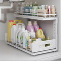Under Sink Organizer Upgrade To Professional Rails,2-Tier Dual Pull Out Cabinet Storage,Height Adjustable Slide Out Drawers For Bathroom Kitchen,1 Pack-18.5"Dx12.8"-16.9"H,White