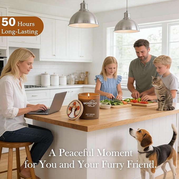 Pet Odor Eliminator Candle – Fresh Citrus, 60-Hour Long Burn Time, Plant Based Pet Safe Soy Wax Candles for Home Scented, Cat & Dog Friendly Odor Eliminating Candle Gift