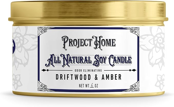 Project Sudz Project Home Candle – 100% Soy Wax Pet Odor Eliminating Candle | Tobacco Vanille, Coco Limone, Sea Salt | Eco-Friendly, Upscale Look, Long-Lasting & Safe (Driftwood & Amber)