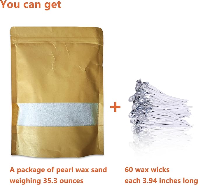 DRMAISON Pearled Candle Wax Sand DIY Kit - 35.3 oz, Cream Blue, Non-Toxic&Smoke-Free, Refillable with 60 Wicks, Long-Lasting Flame, Highly Customizable for Wedding, Party&Holiday Decor