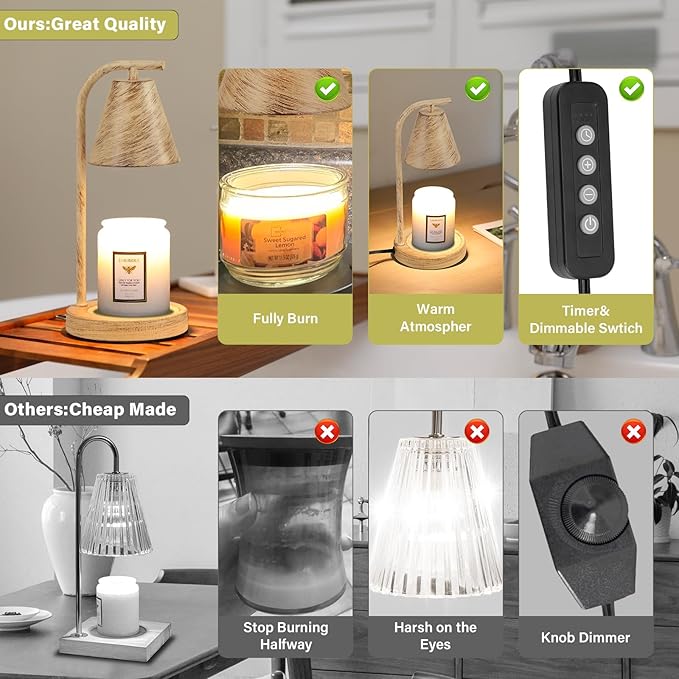 Oak Candle Warmer Lamp with Timer and Dimmer Farmhouse Electric Candle Lamps Warmer for Jar Candles Housewarming Gifts New Home Decor Gifts for Women