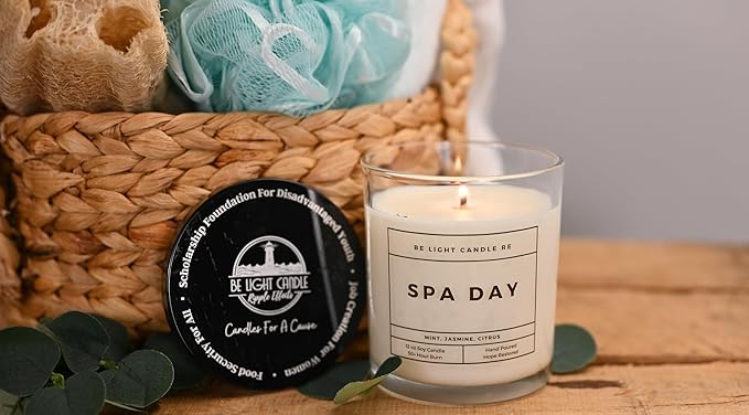Stress Relief Candle | Purpose-Driven Soy Scented | Fragrance for Home | 8oz Long Lasting Scent | Non-Toxic | Aromatherapy | Gifts for Women | Be Light Candle RE (Spa Day)