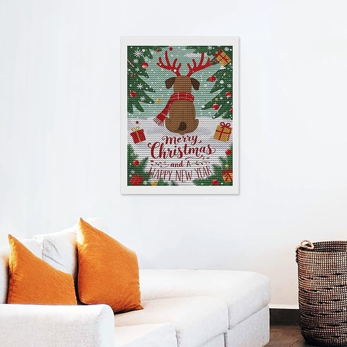 Diamond Painting Kits for Adults - Merry Christmas And Happy New Year Red Antlers & Scarf Painting DIY 5D Full Drill Diamond Dots Paintings with Diamonds Gem Art And Crafts Home Decor 12"x16"