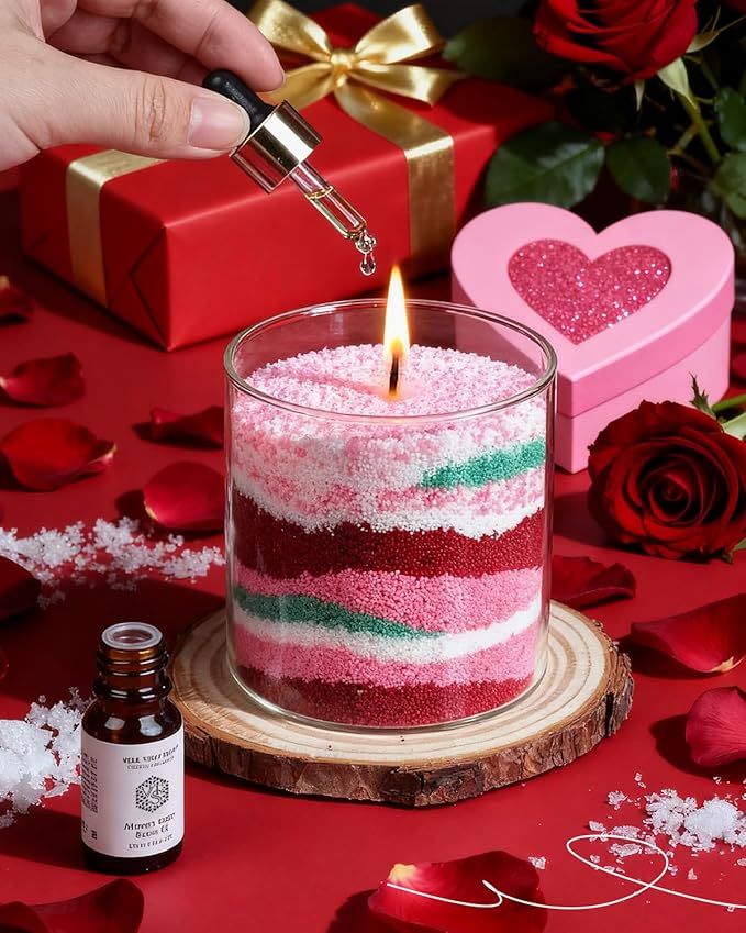 DIY Pearled Candle Sand Kit -11 Oz Sand Wax Beads (6 Colors), 2x10ml Scented Essential Oils, 4 Reusable Wicks, Glass Cup & Spoon, Handmade Candle Craft Gift Set for Women Mom Girlfriend