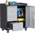 Garage Storage Cabinets with Wheels, Locking Metal Storage Cabinets with 4 Drawers and 1 Doors, Easy Assembly Rolling Tool Cabinet for Garage, Basement,Warehouse