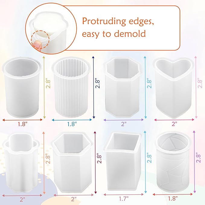 8PCS Reusable Silicone Candle Molds Set - Cylinder/Hexagon/Octagonal/Heart/Flower/Square Shapes for DIY Candle Making, Soap, Resin Crafts, Easy Release Candle Making Kit with Multiple Sizes
