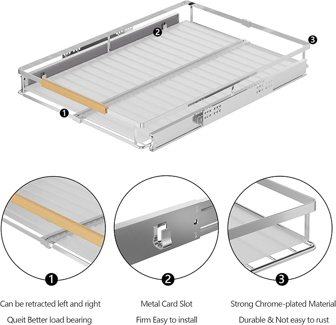 SANNO Pull Out Cabinet Organizer, Expandable Slide Out Cabinet OrganizerKitchen Sliding Shelf Under Sink Shelf, Expandable Drawer Shelves with Sliding 12.1 to 18.4" W