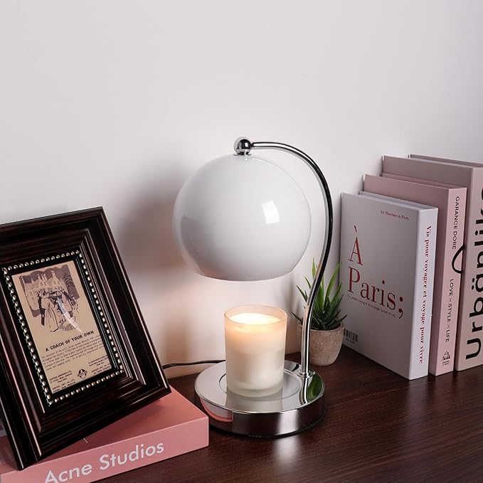 Candle Warmer Lamp with Timer and Dimmer Adjustable Height,Electric Wax Melt Warmer with 2 Bulbs for Scented Jar Candles Bedroom Home Decor Gifts(White)