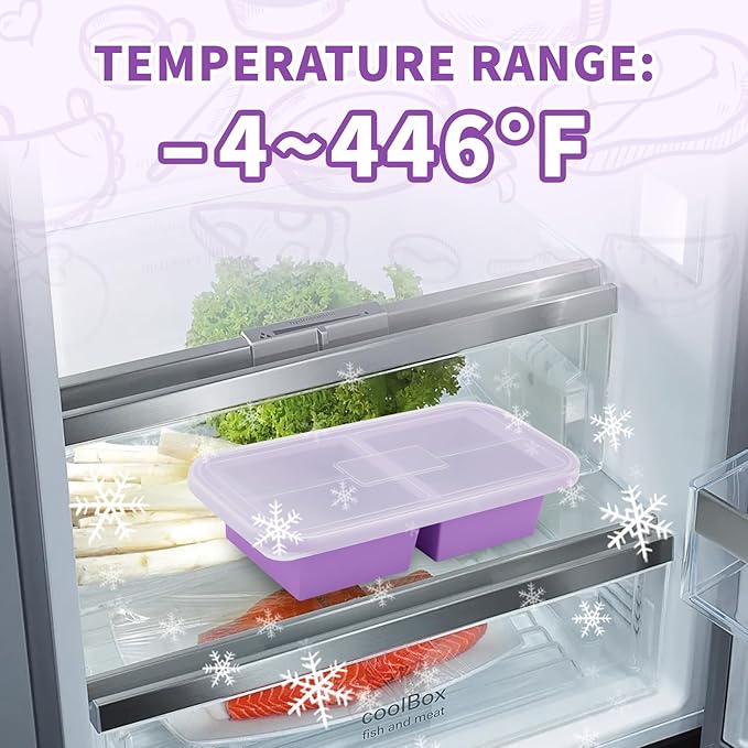 SHIKORI Silicone Freezer Molds With Lids, Easy Meal Prep Container and Kitchen Storage Solution, Silicone Molds for Food, Soup, Smoothie Storage and More (Purple-4 Cup)