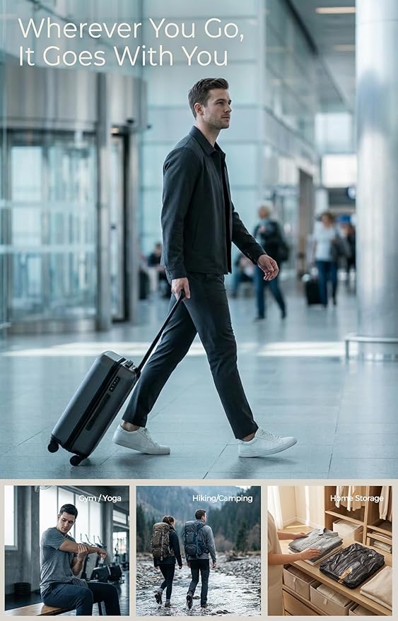 IKYWT Vacuum Seal Bags for Travel w/Rechargeable Pump, 18L Compression Packing Cubes for Carry-On Suitcase & Travel Backpack, Reusable IP67 Waterproof Vacuum Storage Kit, Gift Set (3-Pack)