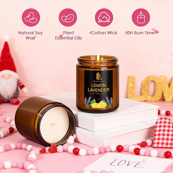 Lemon Lavender Candles, Lemon Lavender Scented Candle, Mother's Day Candle Gifts for Women, Soy Candles for Home Scented, 7oz 50 Hours Burn, Home Décor