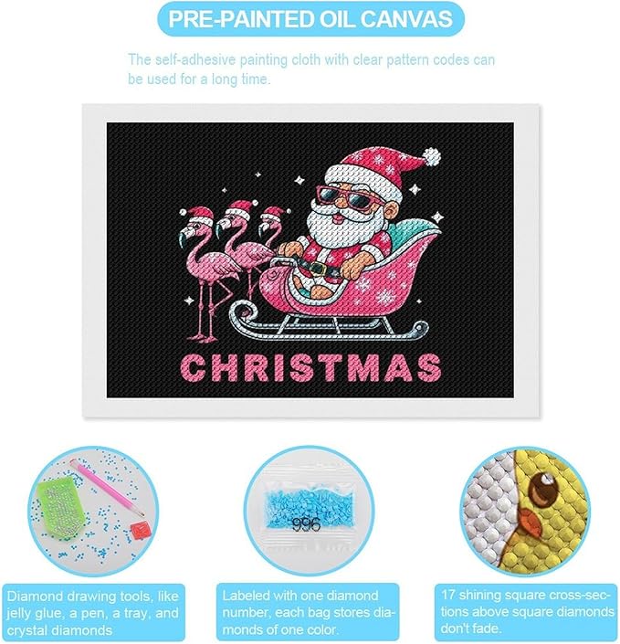 AIVKIEJK Diamond Painting Kits for Adults - Christmas Santa Flamingo Xmas Painting DIY 5D Full Drill Diamond Dots Paintings with Diamonds Gem Art and Crafts Home Decor 8"x12"