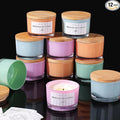 REISEN 12 PCS Assorted-Color Candle Jars for Making Candles, 4 OZ Glass Jars with Bamboo Lids and Sticky Warning Labels, Candle Containers for DIY Gifts, Candle Making Supplies