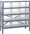 Quantum 1239-209CL Heavy Duty Shelving Unit with (5) Shelve and (12) QSB209 Clear Bins for Warehouse Storage Distribution | 400 lbs Capacity per Shelf | 12"D x 36"L x 39"H, Galvanized Steel Finish