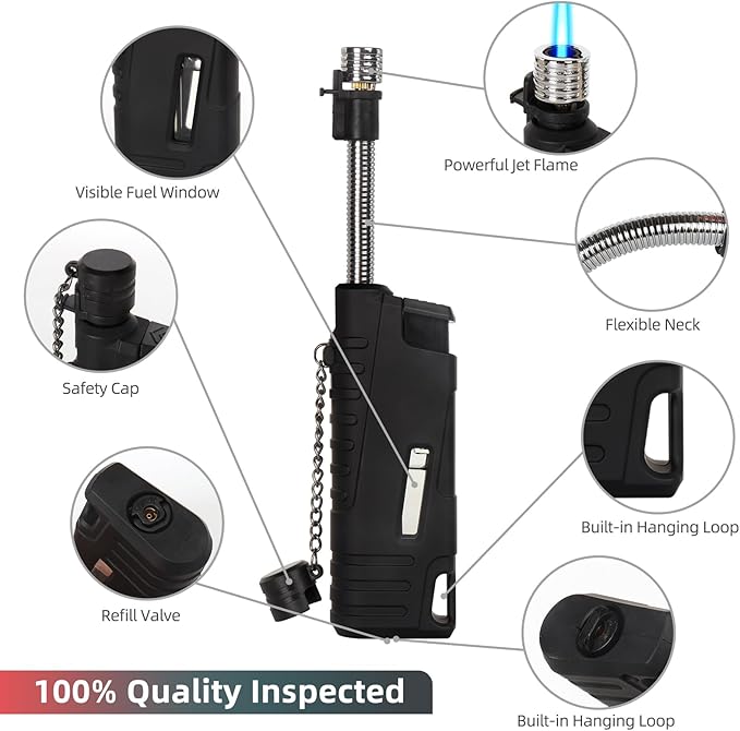 Navpeak Torch Lighter Flexible Wand Telescopic Windproof Jet Flame Lighters Butane Refillable for for Candle Kitchen Outdoor Grill Fireplace Camping(Buatne Not Included)(Red)